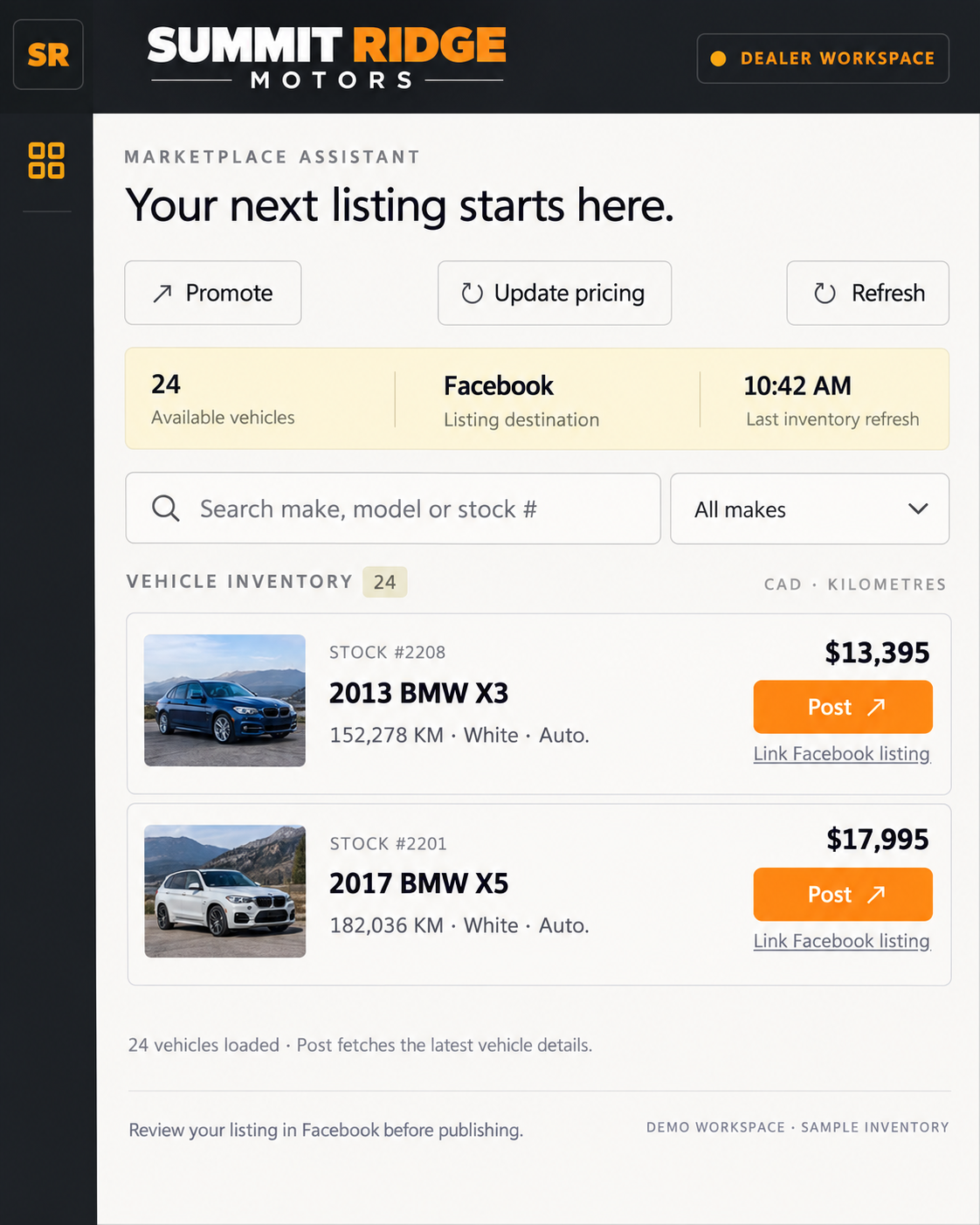 Find it. Review it. Post it. AI-generated product concept with demo inventory.