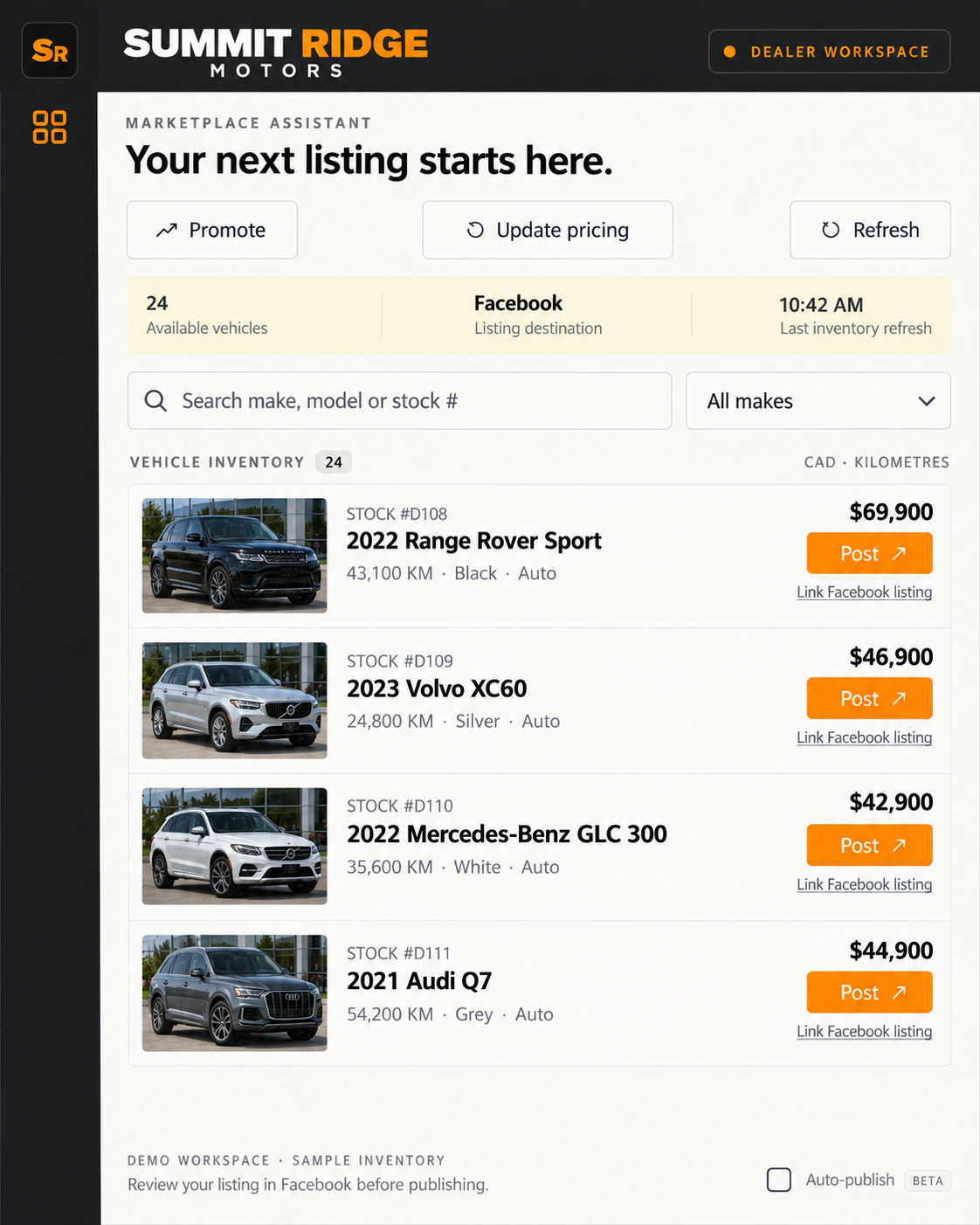 Every vehicle. Every salesperson. AI-generated product concept with demo inventory.